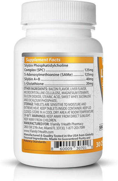 Comprehensive Liver Support Supplement for Smaller Dogs. Flavorful Chewable Tablets Combining Same, SPC, Silybin A+B, + Glutathione 30Ct (Small - Medium)