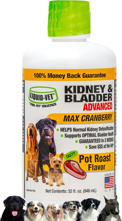 Premium Easy to Dose Liquid for All Dogs with Cranberry & D-Mannose: Comprehensive Dog Formula for Kidney & Bladder Support