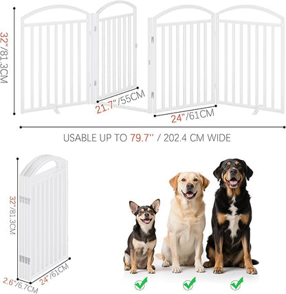 Folding No-Assembly Freestanding Dog Gate with Door,32" Heights Foldable Pet Fence,96" Extra Wide Accordion Puppy Folding Playpen for Doorways,House,Stairs (4 Panels,White)
