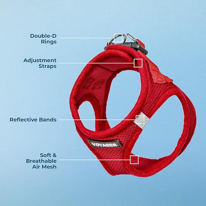Best Pet Supplies Voyager Step-in Air Harness - All Weather Mesh, Reflective, No Pull Harness for Dogs, Cats - Secure with Hook & Loop Fastener, Buckle, Double D-Rings - Red, XXXS