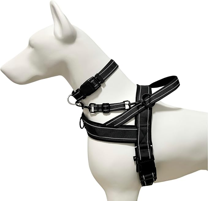 Dog Collar Safety Clip, Reflective Double-Ended Backup Connector for Harness to Collar, Adjustable Safety Clip for Prong, Pinch Collars, Prevents Escapes & Accidental Disconnection