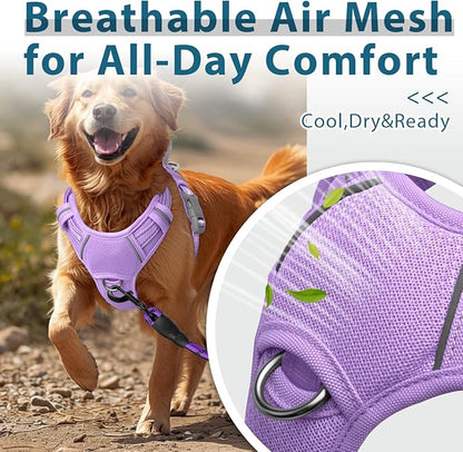 BARKBAY Dog Harness No Pull with ID Tag Pocket - Heavy Duty, Reflective, Easy Control for Large Dogs(Violet Purple,XL)