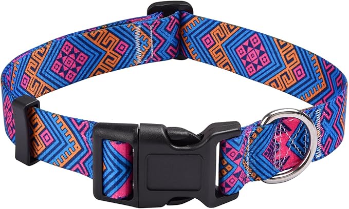 Mihqy Dog Collar with Bohemia Floral Tribal Geometric Patterns - Soft Ethnic Style Collar Adjustable for Small Medium Large Dogs(Orange Ethnic Style,L)