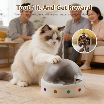 Pet Food Dispenser Interactive Training for Cats and Dogs Feeding Device, Self Soothing and Soothing Sound Toy (White)