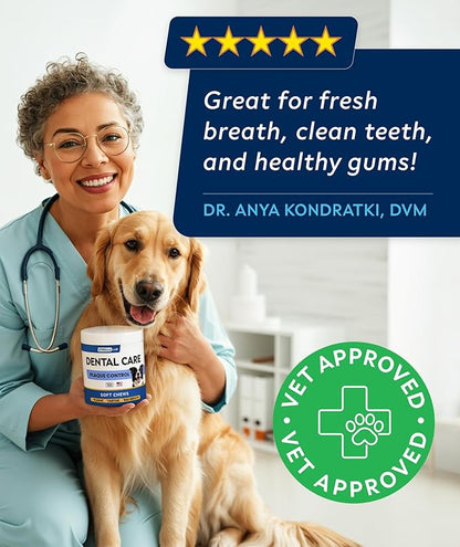 STRELLALAB Advanced Dog Dental Chews & Breath Freshener – Dog Teeth Cleaning Treats, Bad Breath Control, Plaque & Tartar Off, Pet Oral Care, Pro Perio Support, Lab Co Bright Formula – 90 Treats