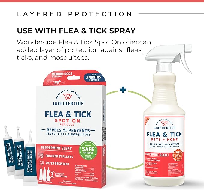 Wondercide - Flea & Tick Dog Spot On - Flea, Tick, and Mosquito Repellent, Prevention for Dogs with Natural Essential Oils - Up to 3 Months Protection - Large 3 Tubes of 0.17 oz