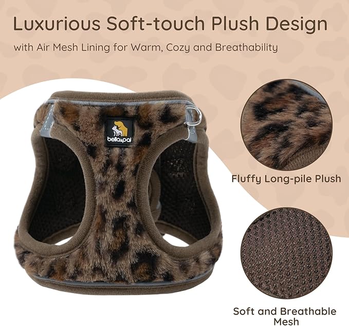 BELLA & PAL Step in Vest Harness for Small and Medium Dogs, No Pull Small Dog Harness with Leash Set, Comfortable Air Mesh Dog Vest Harness with Reflective Strip (Brown Leopard, M)
