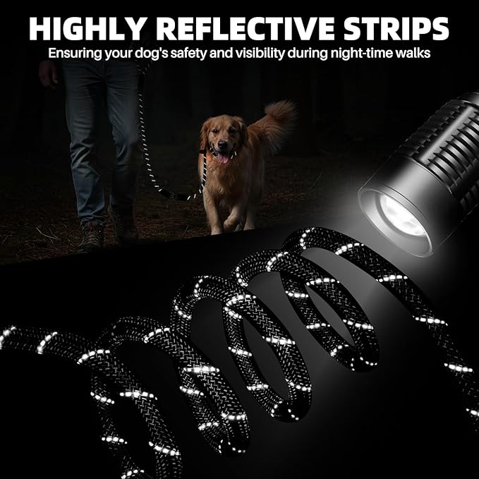 SlowTon Slip Lead for Dogs - Hands Free No Tangle Adjustable 5-7 FT 1/2” Rope, Heavy Duty Nylon Leash for Large Medium Dogs that Pull, No Pull Training Slip Leashes, 20-120lb, Black