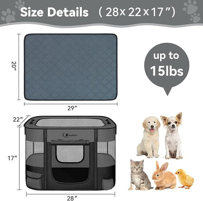 Dog Playpen,Cat Pet Puppy Pen,Portable Playpens for Dogs Indoor Outdoor Travel Camping Use,Foldable Dog Kennel Tent Crate for Rabbit Small Animals with Carrying Case (Dark Grey with Pad, Small)