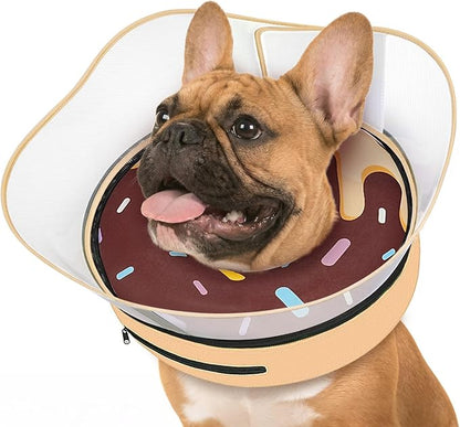 Supet Raised Inflatable Dog Cone After Surgery - Adjustable Recovery Donut Collar with Removable Shield to Stop Licking Wounds & Protect Stitches - Soft Dog Cone Alternative for Medium Dogs (Brown,M)