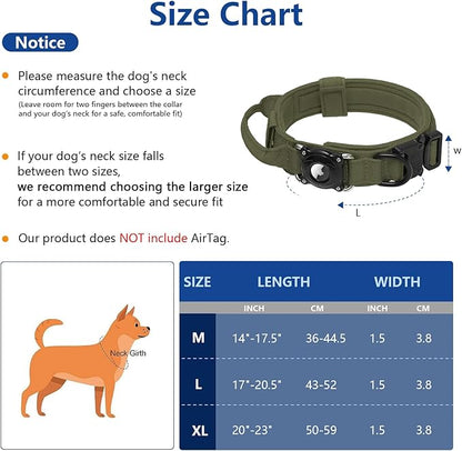 AirTag Dog Collar with QR Code, Tactical Waterproof AirTag Holder, Smart No-App ID Tag for Lost Pet Recovery, Padded Comfort for Medium and Large Dogs (Green,M)