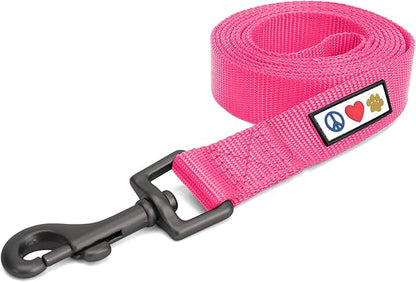 Pawtitas Solid 6 ft Pink Dog Leash M/L Custom Name and Phone Embroidery Strong Nylon Leash for Medium and Large Breeds