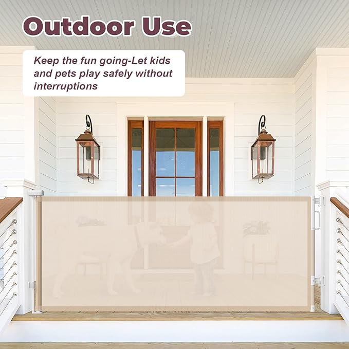 76" Retractable Baby Gates Extra Wide, Mesh Long Dog Gate for Wide Openings, Indoor Outdoor Stair Gate for Doorways Hallways Deck Porch, Child Pet Safety Essentials for Home, Beige