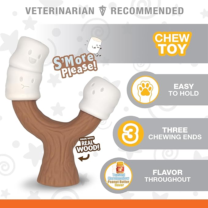 Nylabone Marshmallow Stick Strong Chew Toy for Dogs, Dog Toys for Moderate & Aggressive Chewers, Marshmallow & Peanut Butter Flavor, Large - Up to 50 lbs, 1 Count