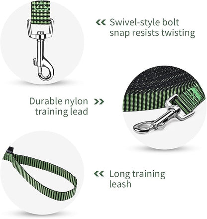 Hi Kiss Dog/Puppy Obedience Recall Training Agility Lead - 15ft 20ft 30ft 50ft 100ft Training Leash - Great for Training, Play, Camping, or Backyard(20ft,Black_Green)