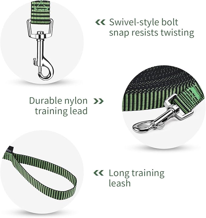 Hi Kiss Dog/Puppy Obedience Recall Training Agility Lead - 15ft 20ft 30ft 50ft 100ft Training Leash - Great for Training, Play, Camping, or Backyard(15ft,Black_Green)