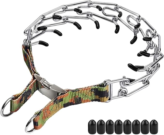 Prong Collar for Large Dogs, Dog Pinch Collar,Dog Choker Collar,High Strength Quick Release Metal Buckle,Comfort Rubber Tips,for Large Dogs (4.0mm, 23.6-Inch, Camouflage Green)