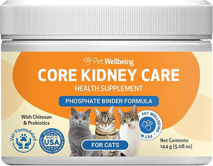 Pet Wellbeing Core Kidney Care for Cats - Daily Phosphate Binder, Supports Healthy Kidney Function with FOS, Chitosan, Probiotics - Veterinarian-Formulated 5.08 oz (144 g) Powder