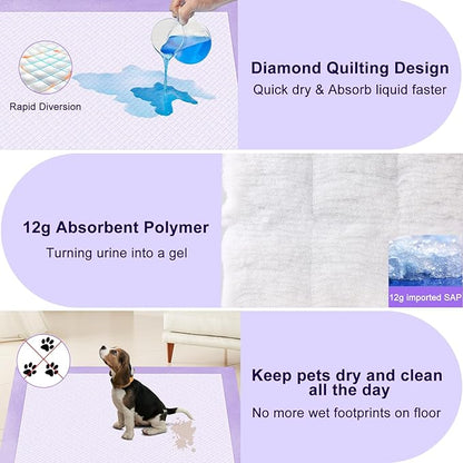 Boscute Lavender Scented Thicken 6 Layers Heavy Absorbent 30"x36" Pet Training Dog Pee Pads, Extra Large Polymer Leak-Proof Quick Dry Puppy Pee Pads, Disposable Pee Pads for Dogs Cats Rabbit 150Counts