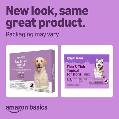 Amazon Basics Preventative Flea and Tick Topical Treatment for Dogs, Large (45-88 lbs), Fast Acting and Long Lasting, 3 Counts, Packaging May Vary
