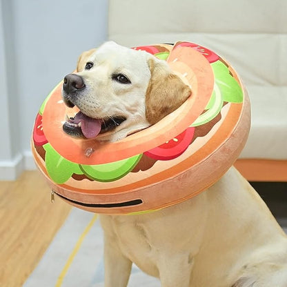 BEAUTYZOO Dog Cone Alternative After Surgery for Large Medium Small Dogs, Soft Inflatable Cone Collar for Dogs Cats, Dog Neck Donut E Collar Pet Recovery Collars to Stop Licking, Brown Burger, M