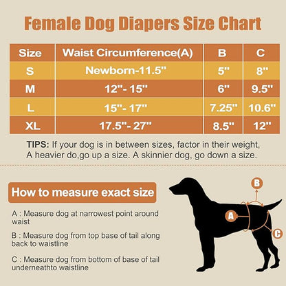 Langsprit Washable Female Dog Diapers (3 Pack) - Reusable Dog Diapers for Female Dogs - Highly Absorbent Dog Dresses for Dogs in Period,Heat or Excitable Urination(Large)