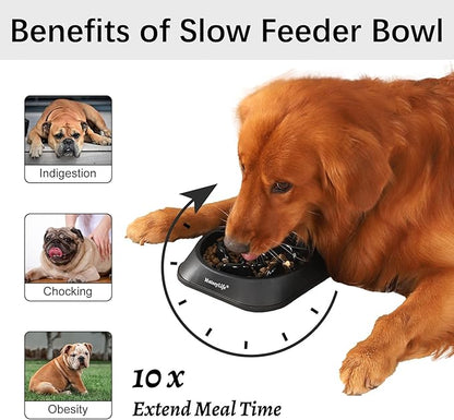 MateeyLife Slow Feeder Dog Bowls, Anti-Choking Puzzle Dog Food Bowls, Anti-Slip Interactive Feeding Slow Down Eating, Bloat Stop Maze Dishes for Medium Large Breeds Black
