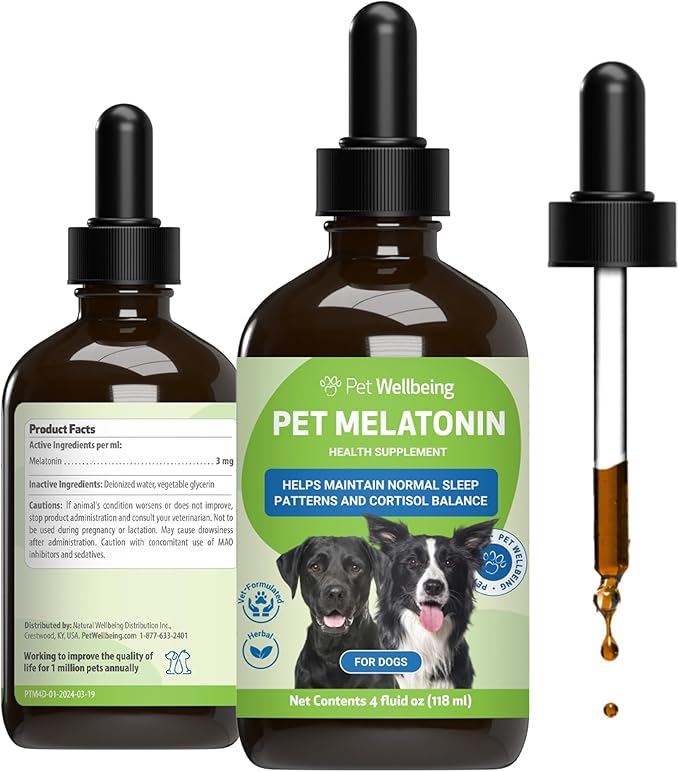 Pet Wellbeing Pet Melatonin for Dogs - Vet-Formulated Holistic Sleep Support - Healthy Sleep Patterns, Circadian Rhythm Balance - Liquid Melatonin Supplement - Made for Dogs 4 oz (118 ml)