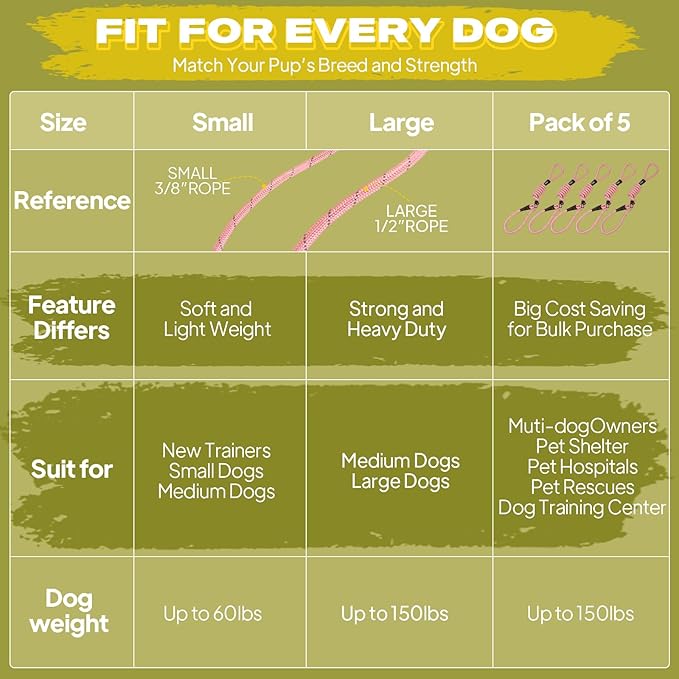 Fida Duarble Slip Leads for Dogs, 4 FT x 1/2" Heavy Duty Dog Loop Leashes, Comfortable Strong Rope Slip Leash for Small Dogs and Puppies, No Pull Pet Training Lead with Highly Reflective(1/2", Pink)