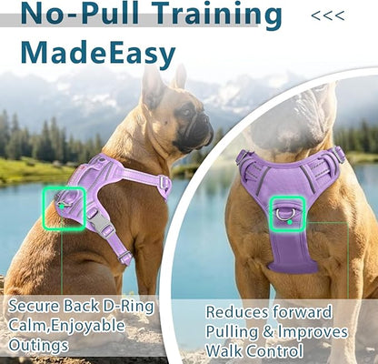 BARKBAY Dog Harness No Pull Oxford with ID Tag Pocket - Heavy Duty, Reflective, Easy Control for Large Dogs(Violet Purple Oxford,M)