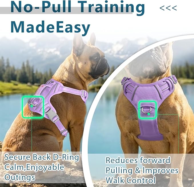 BARKBAY Dog Harness No Pull Oxford with ID Tag Pocket - Heavy Duty, Reflective, Easy Control for Large Dogs(Violet Purple Oxford,L)