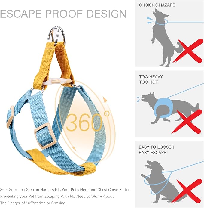 No Pull Dog Harness and Leash Set, Step in Dog Halter Harness with Poop Bag Holder, Adjustable Lightweight Cotton Straps Suitable for Small Medium Large Dogs Outdoor Walking Running Hiking
