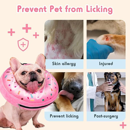 Inflatable Dog Pillow Cone Collar After Surgery, Donut Soft Neck Cone for Beagle French Bulldog Medium Plus Dogs, etc, Recovery E Collar to Stop Licking Pink