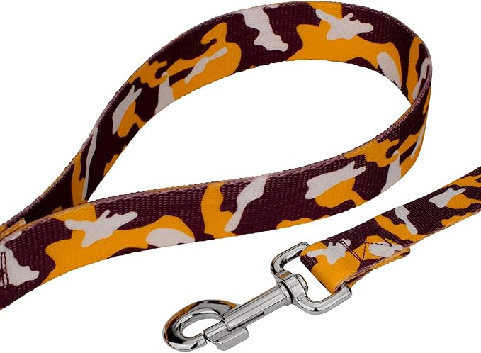 Country Brook Petz - Deluxe Burgundy and Gold Camo Dog Collar and Leash Limited Edition - Sports and Athletics Collection Featuring Spirited Designs (1/2 Inch, Extra Small)