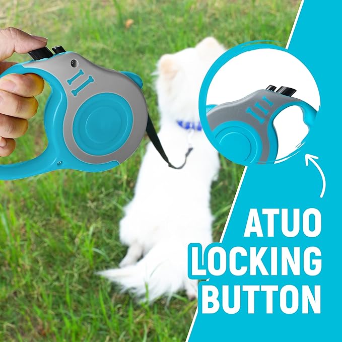 Retractable Dog Leash Automatic Telescopic Tractor Dog Tape, Pet Tape 10/16 FT Durable and Convenient, with Folding Bowl, Dispenser, Rubbish Bags, Suitable for Small and Medium Dogs