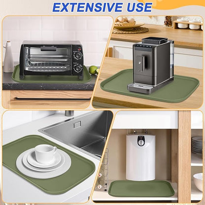 SMILOOL Silicone Pet Feeding Mat with Raised Edge for Food and Water, Dog Bowl Mats, Cat Bowls Placemat with High Lip for Floor Waterproof, Rubber Tray for Cats and Dogs 22 x 14 x0.8 Light Olive Green