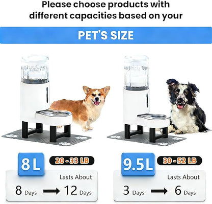CZPET Elevated Dog Water Bowl Dispenser 8L with Mat for Large Dogs,Tall Raised Pet Waterer Stand,Relieve Neck Pressure,Large Capacity and Drinking Area Noise-Free for Pets (8L+Stand+Mat,White)