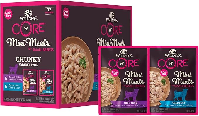 Wellness CORE Small Breed Mini Meals Chunky Variety Pack Adult Wet Dog Food, Grain Free, Natural, 3 oz, Pack of 12