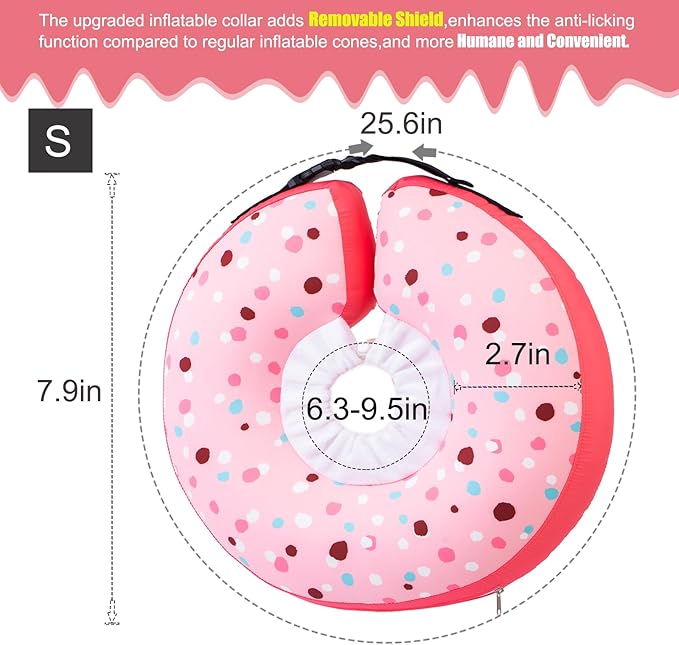 Dog Cone Collar Inflatable Donut for Large Medium Small Dogs, Soft Waterproof Dog Cone Alternative After Surgery Prevents Licking Wounds Easy Clean (Pink, S (Neck 5"-9"))
