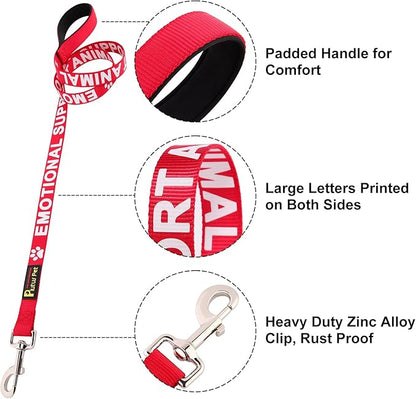 Plutus Pet Emotional Support Animal Leash with Soft Neoprene Padded Handle,Printed in Large Letters on Both Sides,4ft Long,Red,5/8" Wide for Small Dogs