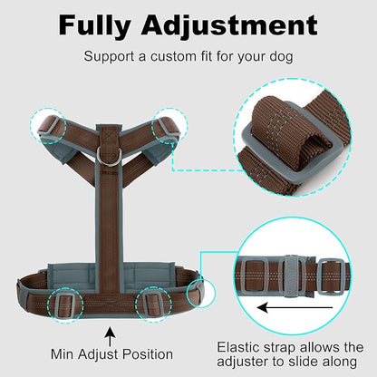 Plutus Pet No Pull Dog Harness, Adjustable Nylon Harness with Soft Padding, Reflective and Heavy Duty Dog Harness for Small, Medium, Large Dogs(Chocolate, S)
