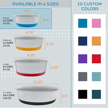 Master Pet Supply Stainless Steel Dog Bowls Set of 2 with Extra Thick Silicone Base - 2 Cup (16 oz) Aqua Sky, Non-Slip, Dishwasher Safe Metal Bowls, Pet Dog Food Bowl for Dogs, Cats, Anti Rust