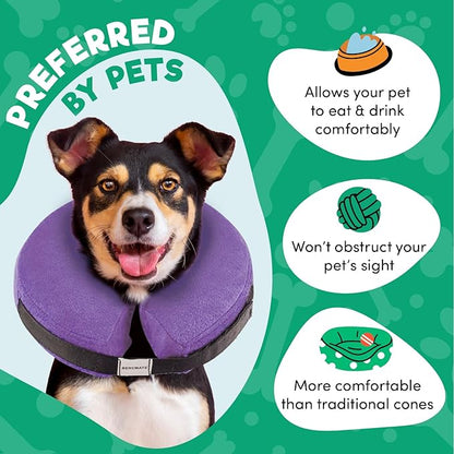 BENCMATE Inflatable Dog Cone Collar Alternative, Soft Dog Cone for Small Medium Large Dogs and Cats, Neck Recovery ECollar Donut Collar After Surgery (Medium, Purple)