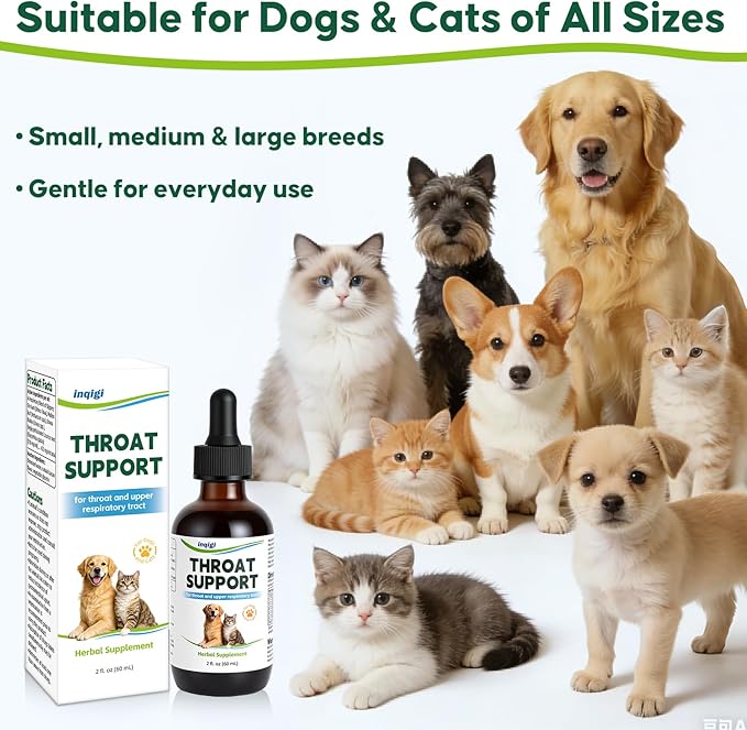 Throat Support for Dogs – Trachea & Respiratory Support Drops for Collapsed Trachea, Occasional Cough & Throat Discomfort – Slippery Elm & Mullein – for Dogs & Cats – Liquid Formula, 2 fl oz