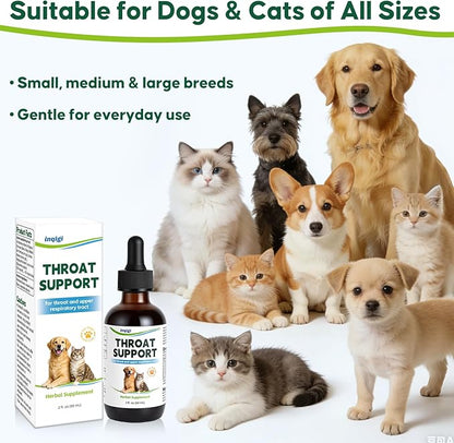 Throat Support for Dogs – Trachea & Respiratory Support Drops for Collapsed Trachea, Occasional Cough & Throat Discomfort – Slippery Elm & Mullein – for Dogs & Cats – Liquid Formula, 2 fl oz