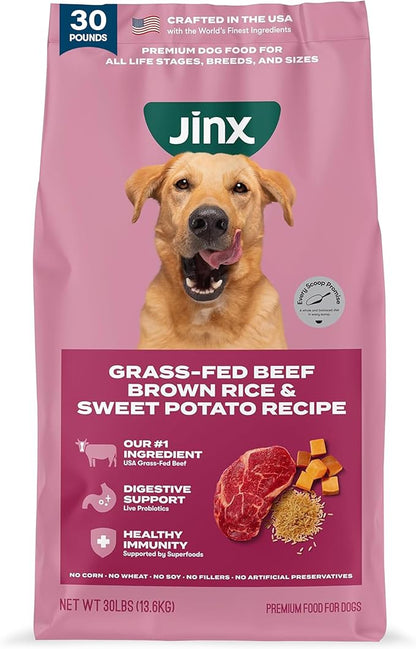 Jinx Premium Dry Dog Food, for All Lifestages - Real Beef, Brown Rice & Sweet Potato Kibble with Superfoods for Immune Support & Probiotics for Digestive Support - No Fillers - 30lb