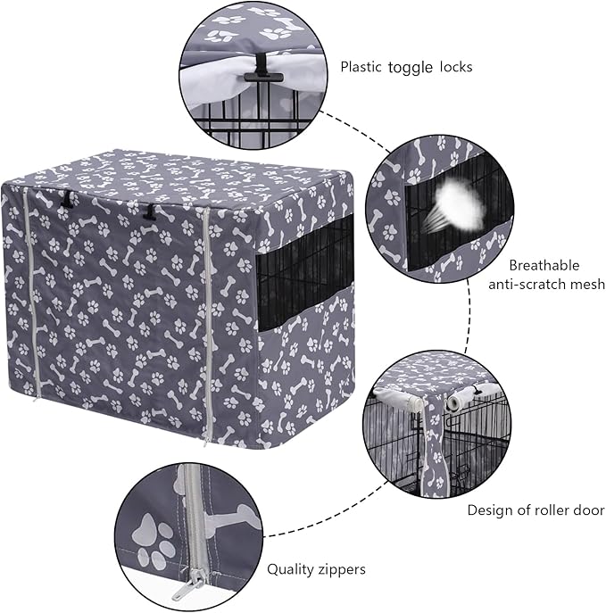 Pethiy Dog Crate Cover Durable Polyester Pet Kennel Cover Universal Fit for Wire Dog Crate - Fits Most 30 inch Dog Crates - Cover only-Sky Gray-30