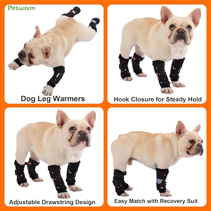 PetWarm Dog Recovery Sleeve 4pcs Set, Dog Leg Sleeve, Ideal for Comfort and Support During Pet Recovery, Suitable for Active or Support Recoverying Pet Use, Black, S