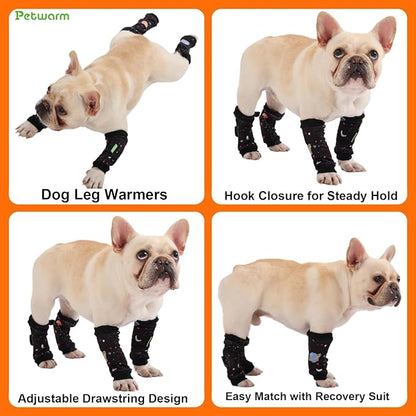 PetWarm Dog Recovery Sleeve 4pcs Set, Dog Leg Sleeve, Ideal for Comfort and Support During Pet Recovery, Suitable for Active or Support Recoverying Pet Use, Black, S