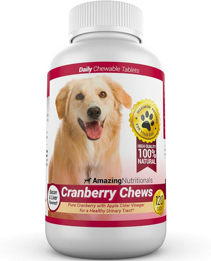 Amazing Cranberry Supplement for Dogs - Urinary Tract & Bladder Support - 120 Cranberry Chews with Apple Cider Vinegar for Immune Health - Dog Urinary Supplement - Made in USA - Bacon Flavor